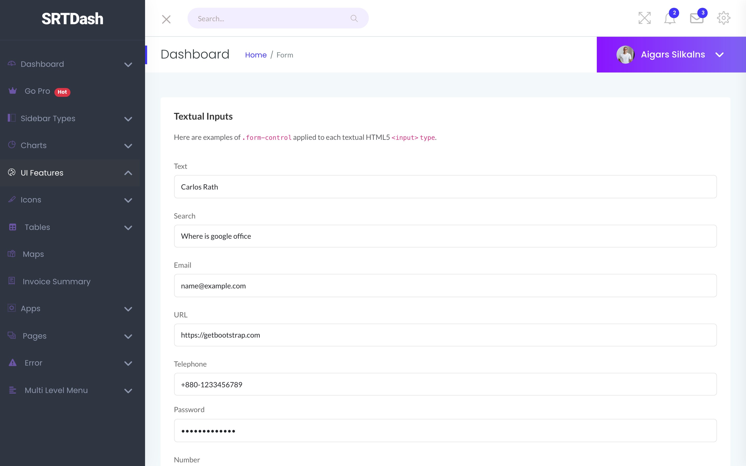 SRTdash Forms page